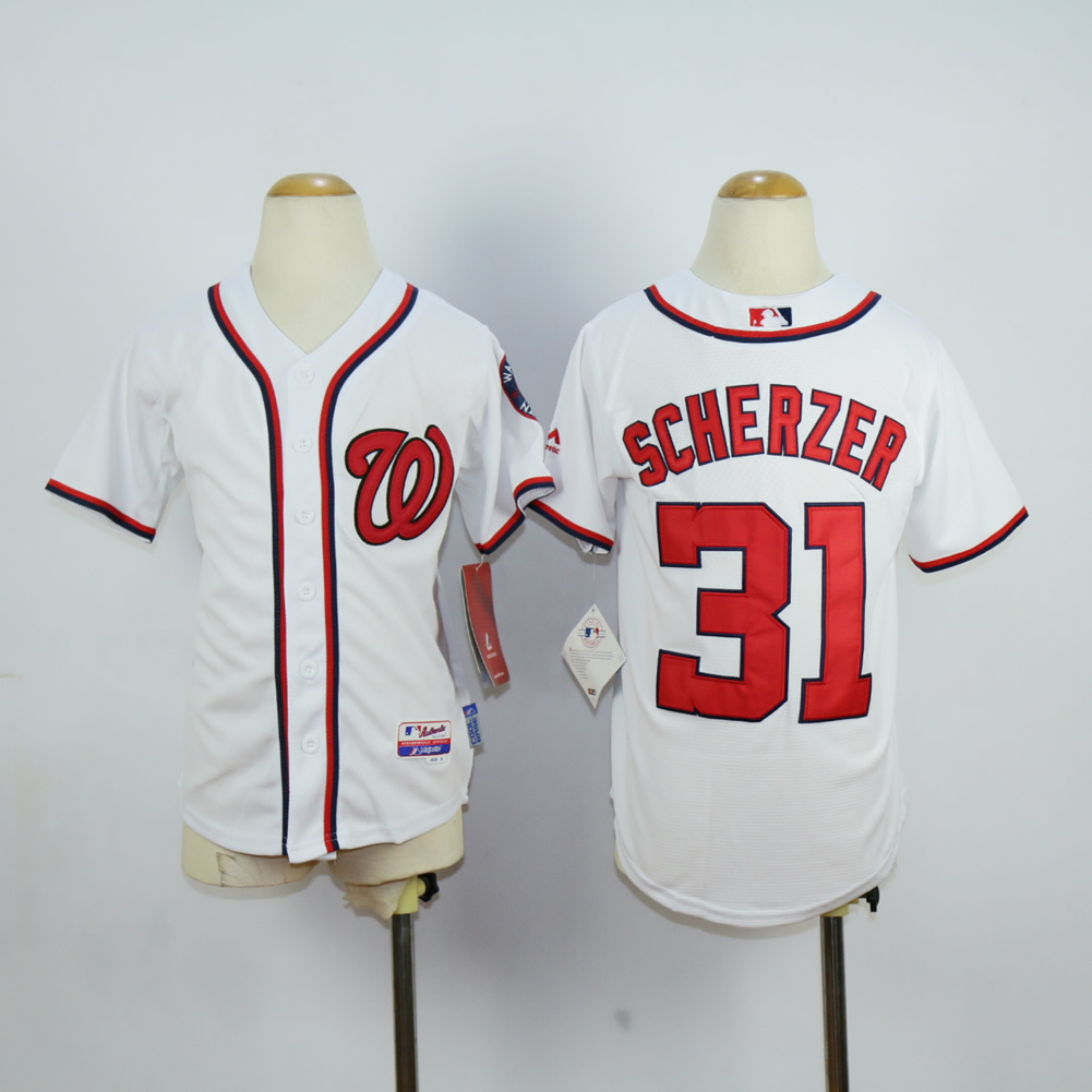 Youth Washington Nationals 31 Scherzer White MLB Jerseys